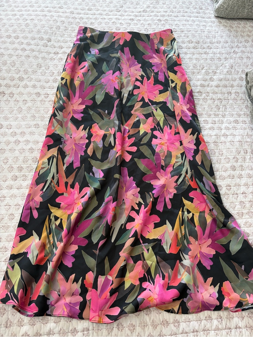 Vince Camuto Black A-Line Skirt with Pink and Green Floral Print